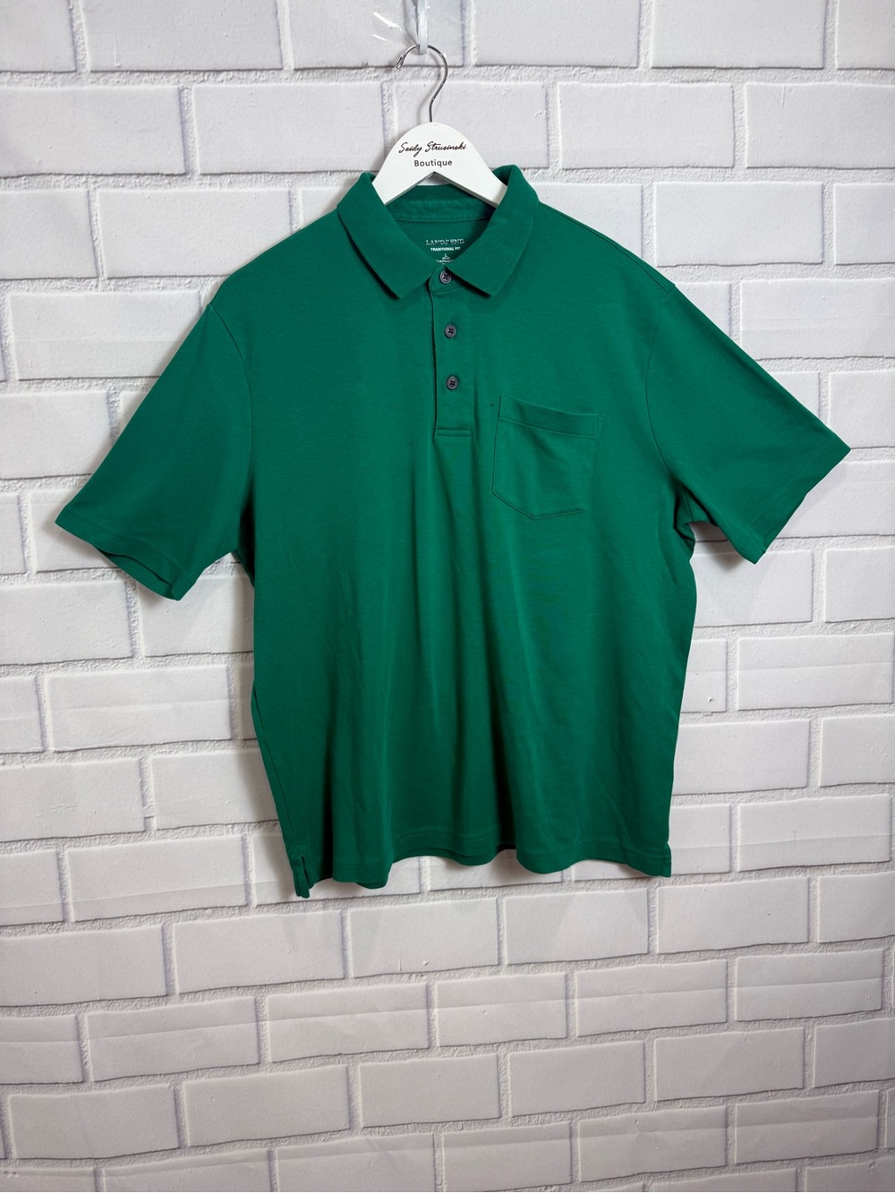 Lands’ End Men’s Traditional Fit Green Supima Cotton Pocket Polo Shirt Size L 42 - Picture 2 of 11